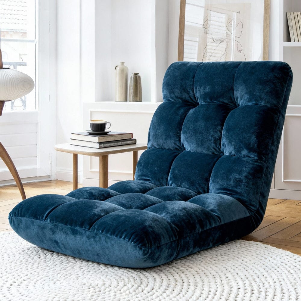 Artiss Furniture > Bar Stools & Chairs > Arm Chairs & Recliners Artiss Floor Lounge Sofa Bed Flannel Fabric Navy