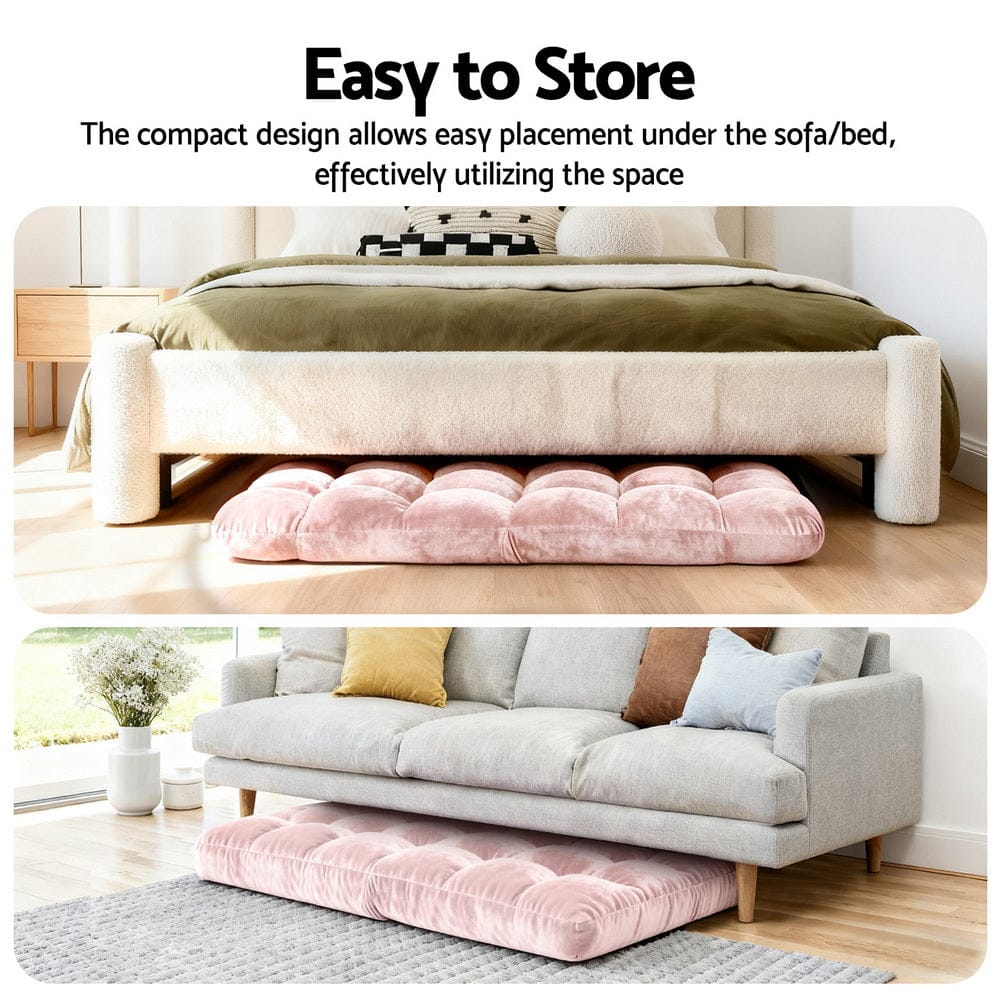 Artiss Furniture > Bar Stools & Chairs > Arm Chairs & Recliners Artiss Floor Lounge Sofa Bed Flannel Fabric Pink