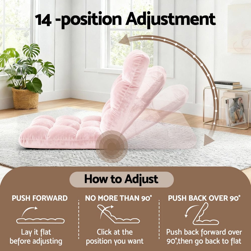 Artiss Furniture > Bar Stools & Chairs > Arm Chairs & Recliners Artiss Floor Lounge Sofa Bed Flannel Fabric Pink