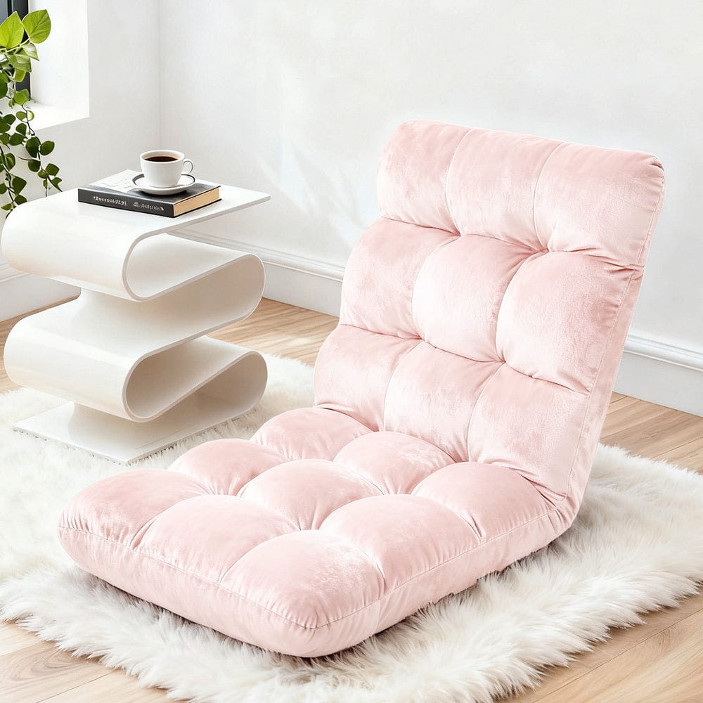 Artiss Furniture > Bar Stools & Chairs > Arm Chairs & Recliners Artiss Floor Lounge Sofa Bed Flannel Fabric Pink