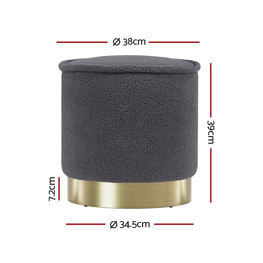 Artiss Furniture > Bar Stools & Chairs > Arm Chairs & Recliners Artiss Ottoman Foot Stool Round Teddy Fabric Charcoal