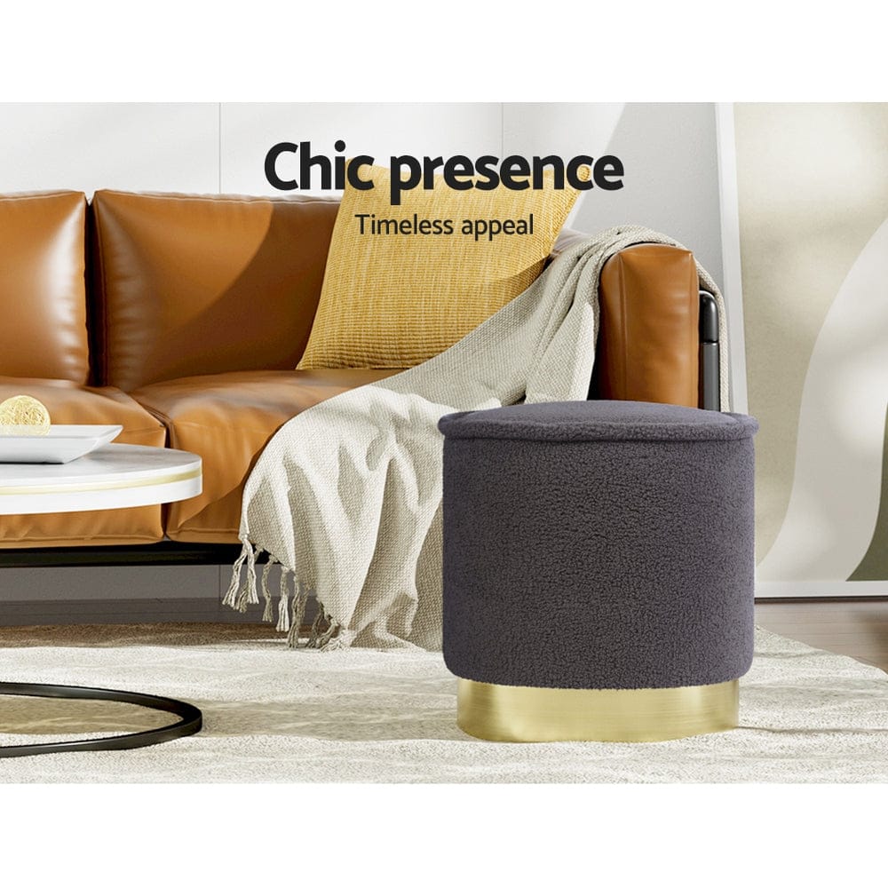 Artiss Furniture > Bar Stools & Chairs > Arm Chairs & Recliners Artiss Ottoman Foot Stool Round Teddy Fabric Charcoal