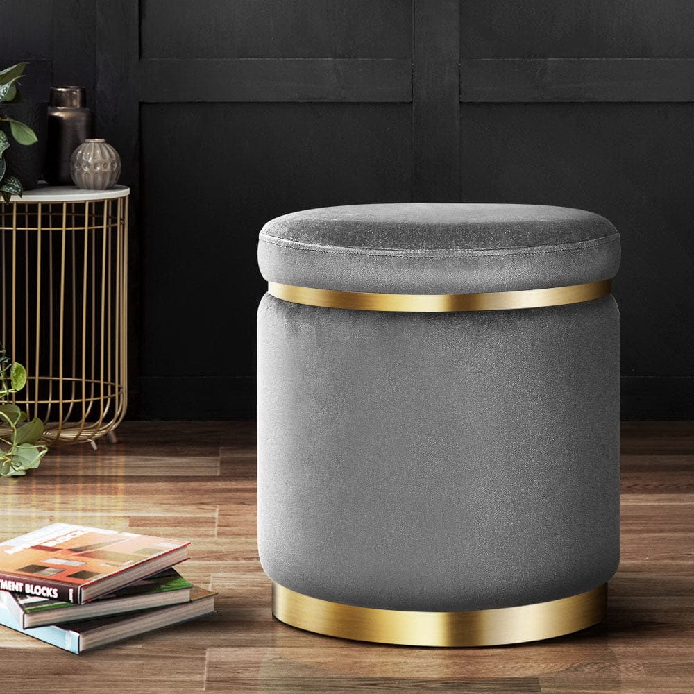 Artiss Furniture > Bar Stools & Chairs > Arm Chairs & Recliners Artiss Ottoman Foot Stool Round Velvet Charcoal
