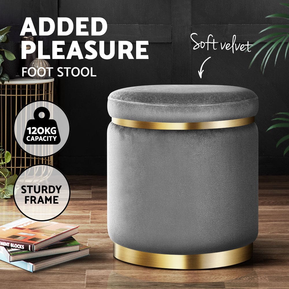 Artiss Furniture > Bar Stools & Chairs > Arm Chairs & Recliners Artiss Ottoman Foot Stool Round Velvet Charcoal