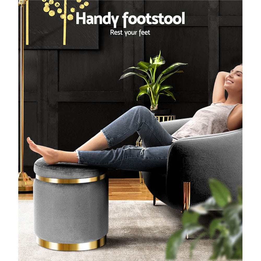 Artiss Furniture > Bar Stools & Chairs > Arm Chairs & Recliners Artiss Ottoman Foot Stool Round Velvet Charcoal