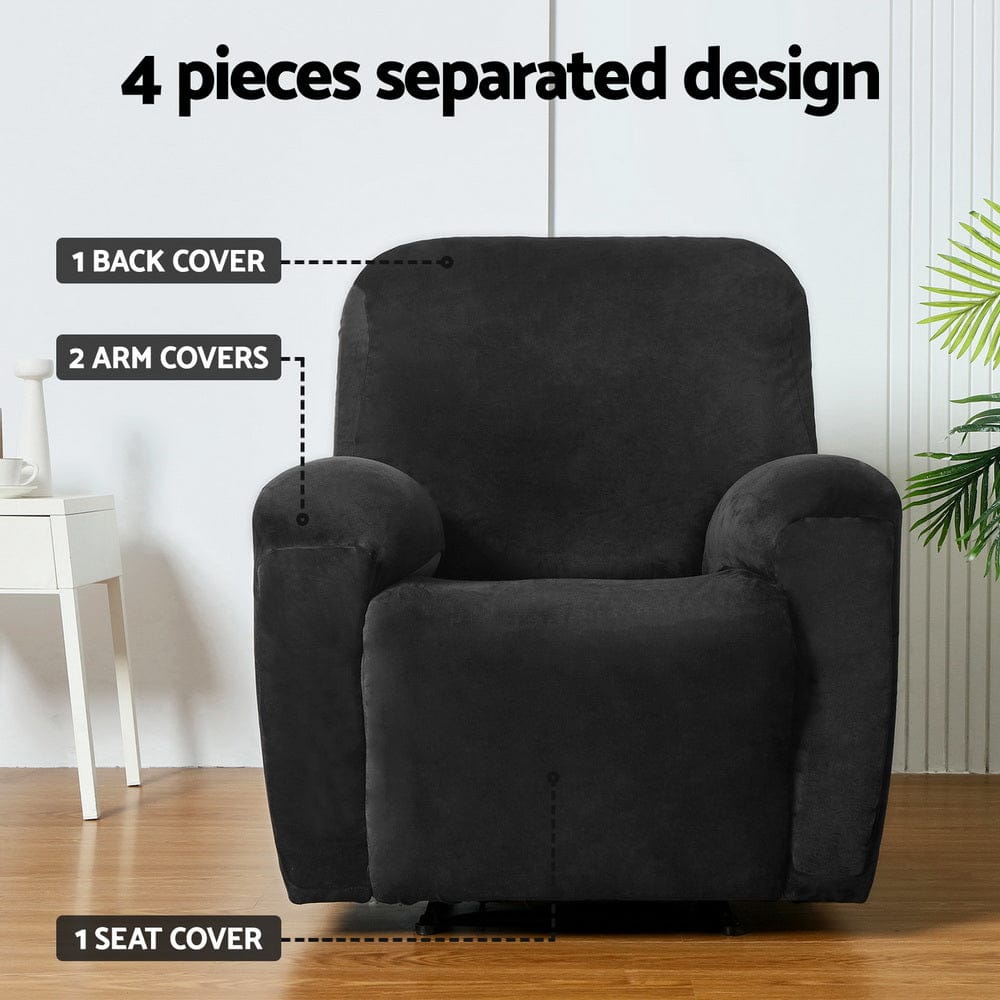 Artiss Furniture > Bar Stools & Chairs > Arm Chairs & Recliners Artiss Recliner Chair Covers 1 Seater Velvet Black