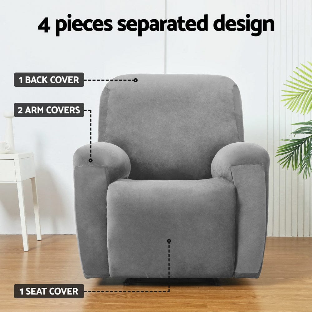 Artiss Furniture > Bar Stools & Chairs > Arm Chairs & Recliners Artiss Recliner Chair Covers 1 Seater Velvet Grey