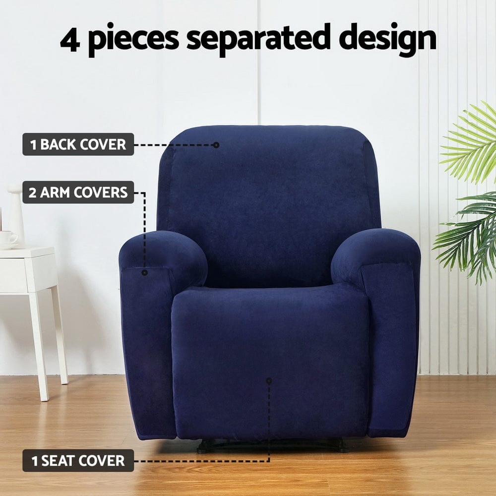 Artiss Furniture > Bar Stools & Chairs > Arm Chairs & Recliners Artiss Recliner Chair Covers 1 Seater Velvet Navy