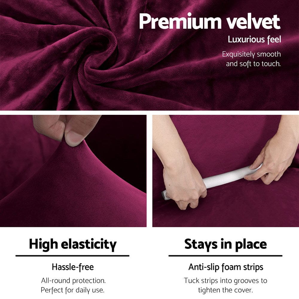 Artiss Furniture > Bar Stools & Chairs > Arm Chairs & Recliners Artiss Sofa Cover Couch Covers 1 Seater Velvet Ruby Red