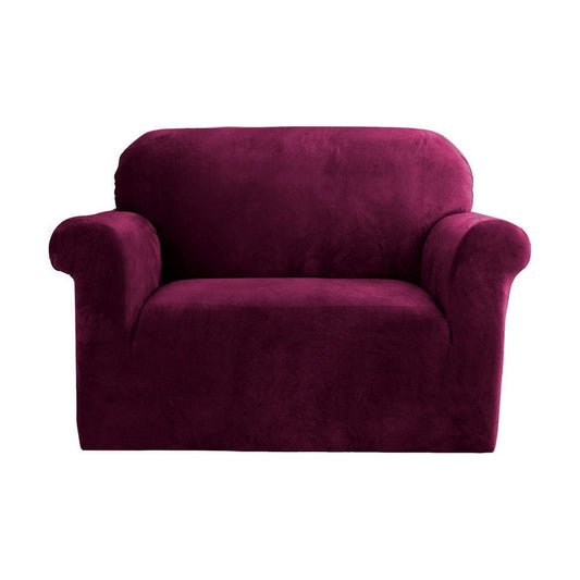 Artiss Furniture > Bar Stools & Chairs > Arm Chairs & Recliners Artiss Sofa Cover Couch Covers 1 Seater Velvet Ruby Red