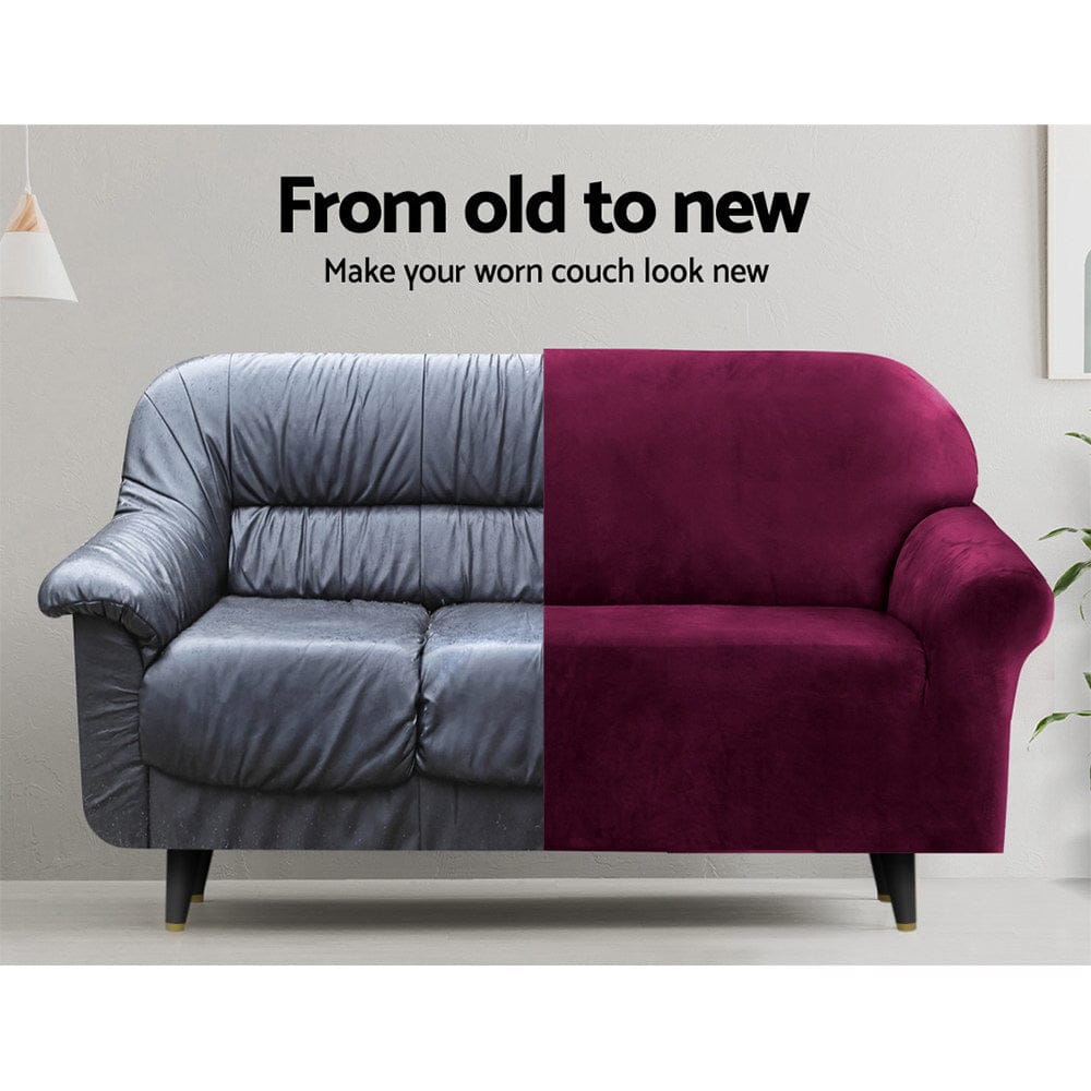 Artiss Furniture > Bar Stools & Chairs > Arm Chairs & Recliners Artiss Sofa Cover Couch Covers 1 Seater Velvet Ruby Red