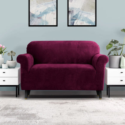 Artiss Furniture > Bar Stools & Chairs > Arm Chairs & Recliners Artiss Sofa Cover Couch Covers 2 Seater Velvet Ruby Red