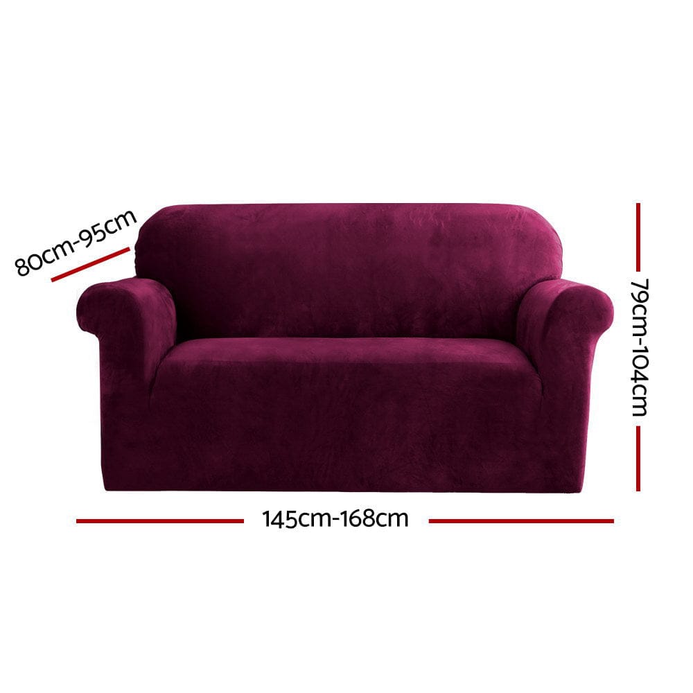 Artiss Furniture > Bar Stools & Chairs > Arm Chairs & Recliners Artiss Sofa Cover Couch Covers 2 Seater Velvet Ruby Red