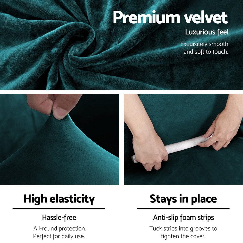 Artiss Furniture > Bar Stools & Chairs > Arm Chairs & Recliners Artiss Sofa Cover Couch Covers 3 Seater Velvet Agate Green
