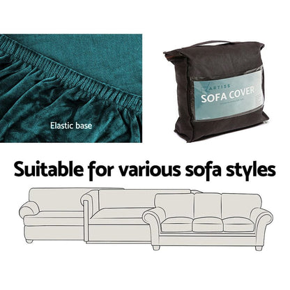 Artiss Furniture > Bar Stools & Chairs > Arm Chairs & Recliners Artiss Sofa Cover Couch Covers 3 Seater Velvet Agate Green