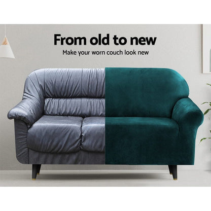 Artiss Furniture > Bar Stools & Chairs > Arm Chairs & Recliners Artiss Sofa Cover Couch Covers 3 Seater Velvet Agate Green
