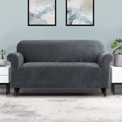 Artiss Furniture > Bar Stools & Chairs > Arm Chairs & Recliners Artiss Sofa Cover Couch Covers 3 Seater Velvet Grey