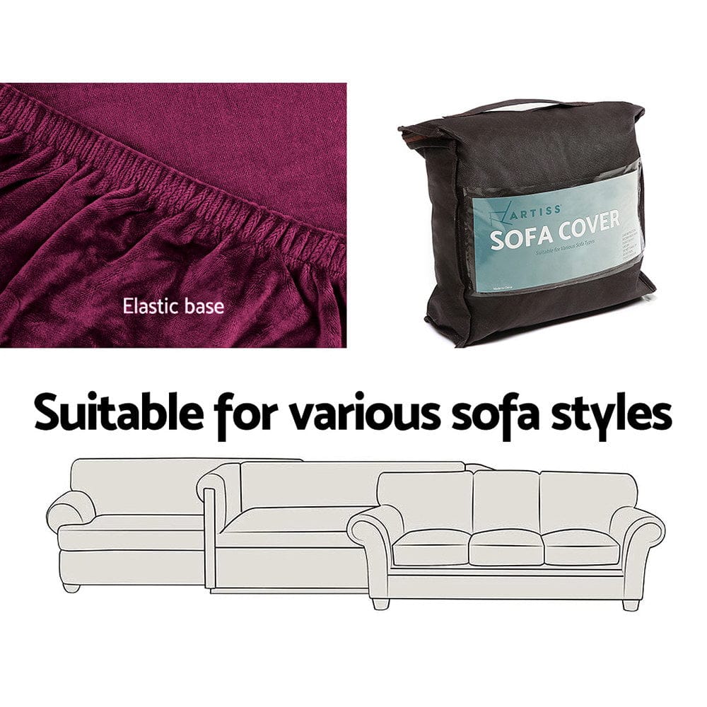 Artiss Furniture > Bar Stools & Chairs > Arm Chairs & Recliners Artiss Sofa Cover Couch Covers 3 Seater Velvet Ruby Red