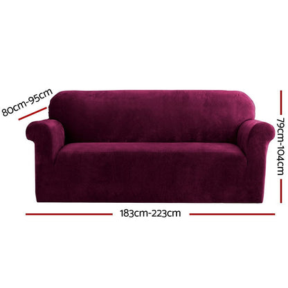 Artiss Furniture > Bar Stools & Chairs > Arm Chairs & Recliners Artiss Sofa Cover Couch Covers 3 Seater Velvet Ruby Red