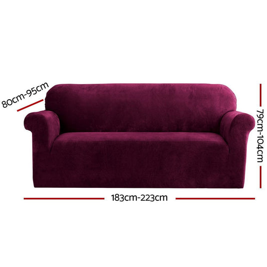 Artiss Furniture > Bar Stools & Chairs > Arm Chairs & Recliners Artiss Sofa Cover Couch Covers 3 Seater Velvet Ruby Red