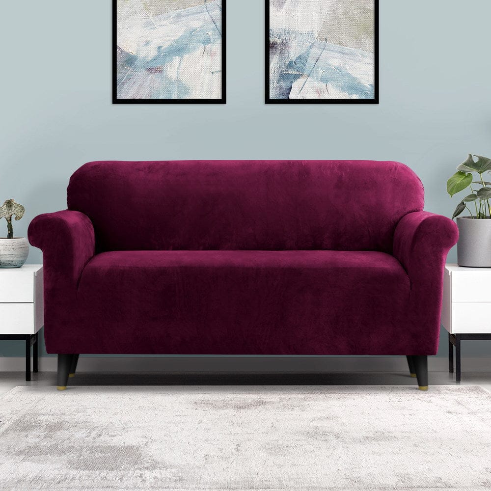 Artiss Furniture > Bar Stools & Chairs > Arm Chairs & Recliners Artiss Sofa Cover Couch Covers 3 Seater Velvet Ruby Red