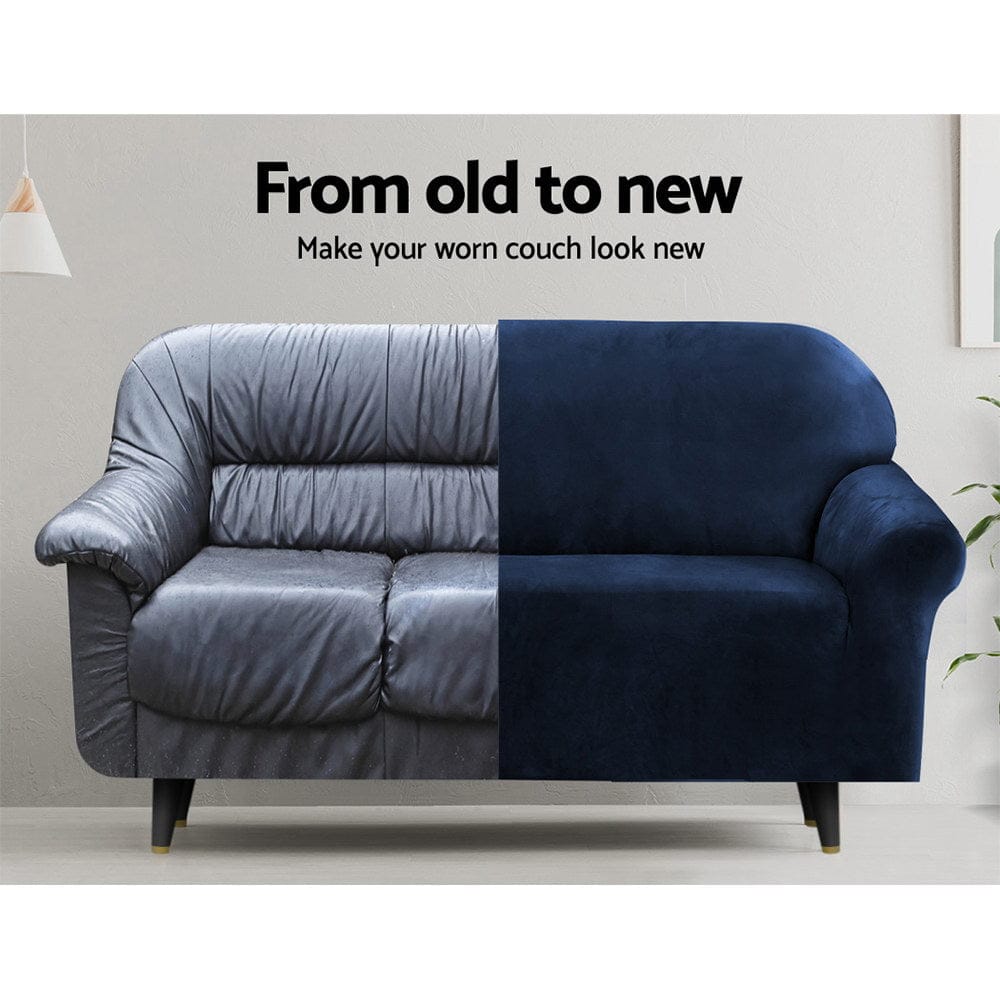 Artiss Furniture > Bar Stools & Chairs > Arm Chairs & Recliners Artiss Sofa Cover Couch Covers 3 Seater Velvet Sapphire