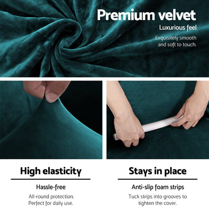 Artiss Furniture > Bar Stools & Chairs > Arm Chairs & Recliners Artiss Sofa Cover Couch Covers 4 Seater Velvet Agate Green