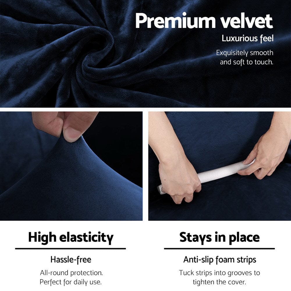 Artiss Furniture > Bar Stools & Chairs > Arm Chairs & Recliners Artiss Sofa Cover Couch Covers 4 Seater Velvet Sapphire