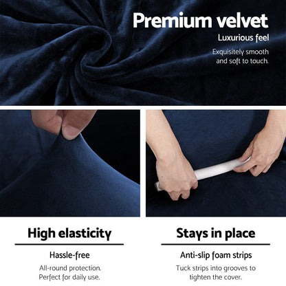 Artiss Furniture > Bar Stools & Chairs > Arm Chairs & Recliners Artiss Sofa Cover Couch Covers 4 Seater Velvet Sapphire