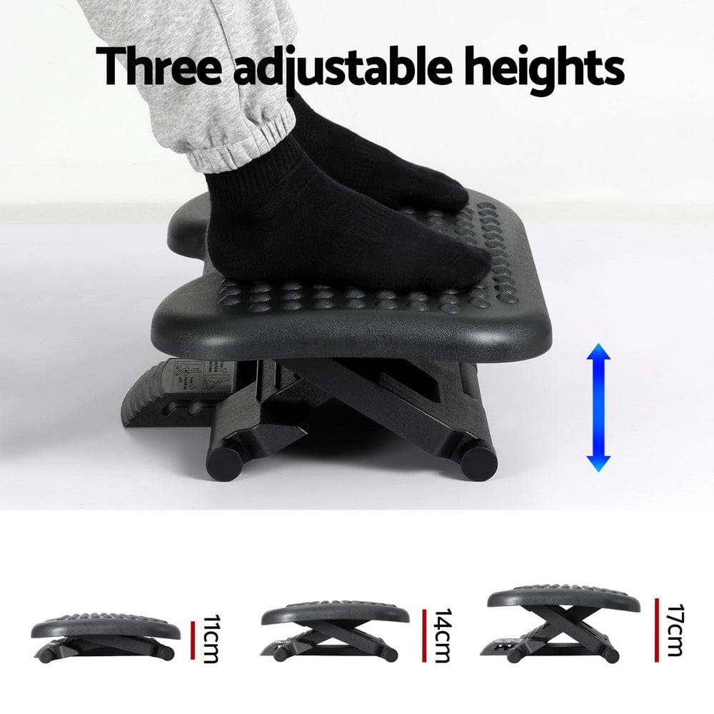 Artiss Furniture > Bar Stools & Chairs > Massage Chairs Artiss Foot Rest Stool Office Under Desk Angle Adjustable Footrest Massage Black