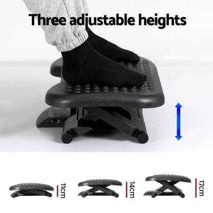 Artiss Furniture > Bar Stools & Chairs > Massage Chairs Artiss Foot Rest Stool Office Under Desk Angle Adjustable Footrest Massage Black