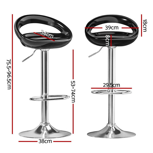 Artiss Furniture > Bar Stools & Chairs > Table & Bar Stools Artiss 2x Bar Stools Gas Lift Plastic Seat Black