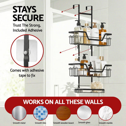 Artiss Furniture > Bathroom > Bathroom Cabinets, Cupboards & Storage Artiss 3 Tier Over The Door Shower Caddy Hanging Bathroom Storage Organizer
