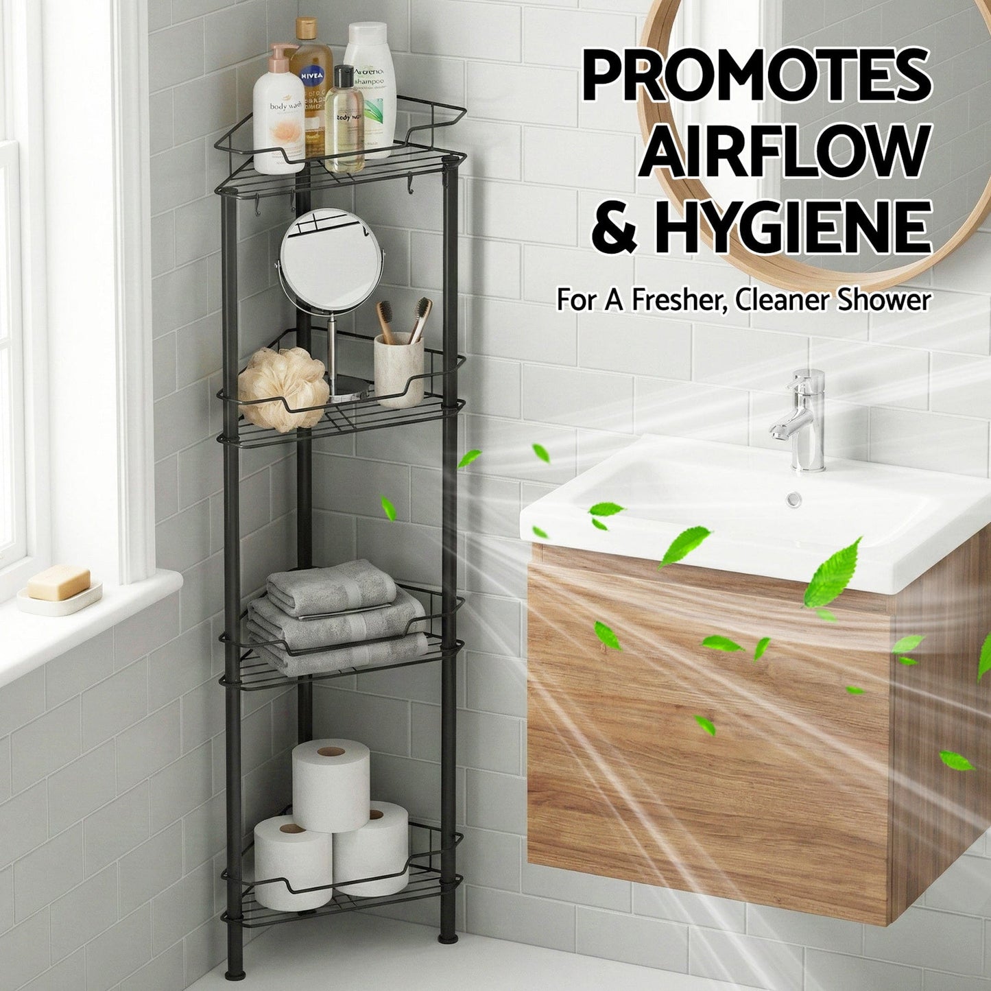 Artiss Furniture > Bathroom > Bathroom Cabinets, Cupboards & Storage Artiss 4 Tier Floor Standing Corner Shower Caddy Bathroom Organizer Black