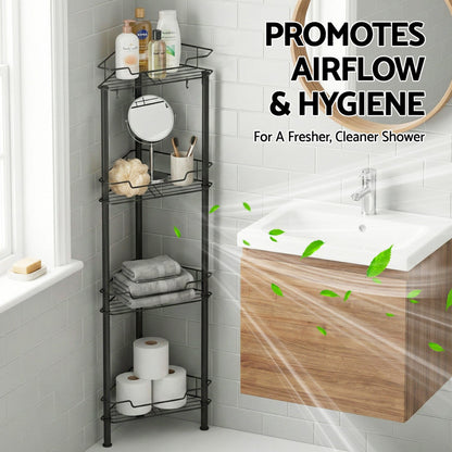 Artiss Furniture > Bathroom > Bathroom Cabinets, Cupboards & Storage Artiss 4 Tier Floor Standing Corner Shower Caddy Bathroom Organizer Black