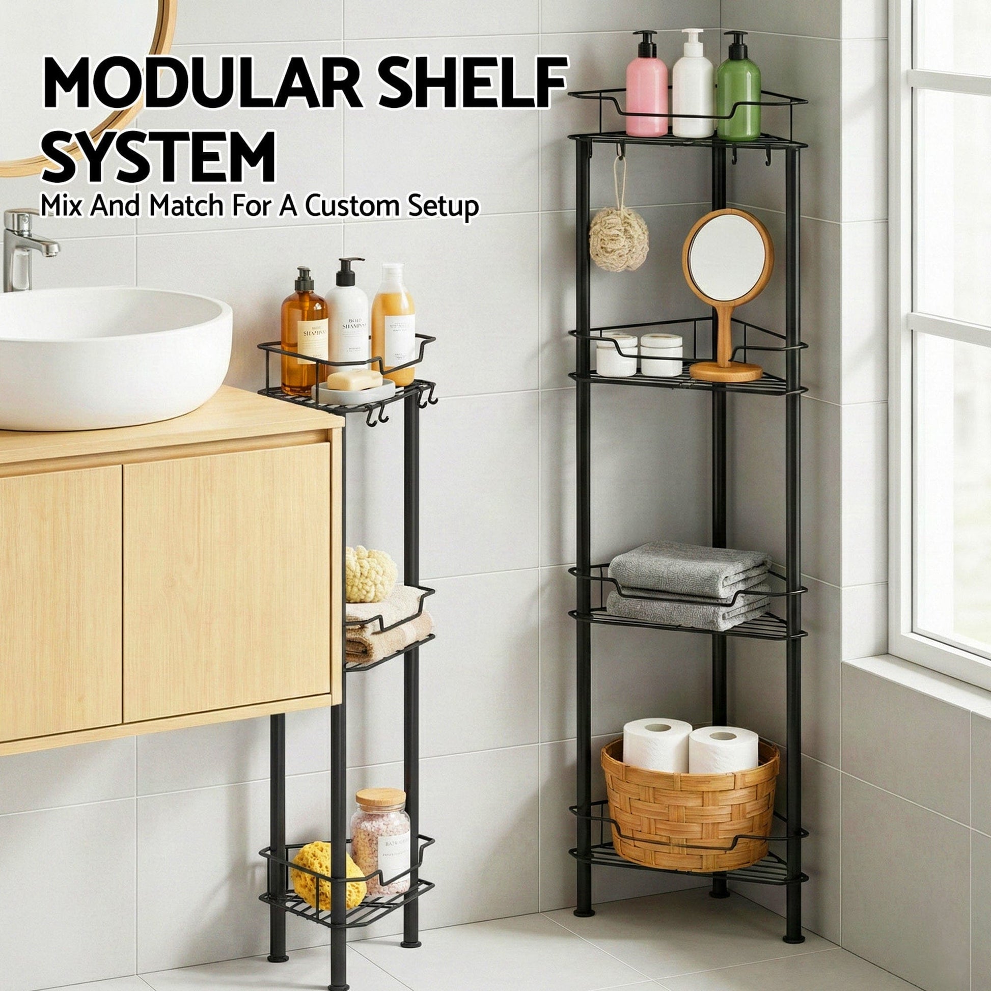 Artiss Furniture > Bathroom > Bathroom Cabinets, Cupboards & Storage Artiss 4 Tier Floor Standing Corner Shower Caddy Bathroom Organizer Black