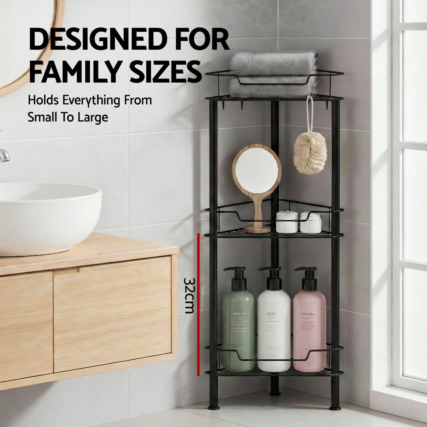 Artiss Furniture > Bathroom > Bathroom Cabinets, Cupboards & Storage Artiss 4 Tier Floor Standing Corner Shower Caddy Bathroom Organizer Black