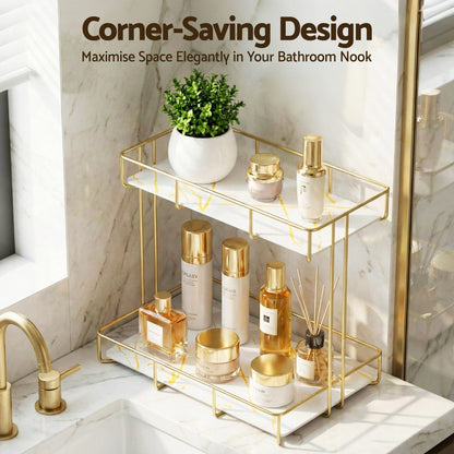 Artiss Furniture > Bathroom > Bathroom Cabinets, Cupboards & Storage Artiss Bathroom Storage Rack 2 Tier Corner Organiser Gold Marble Look