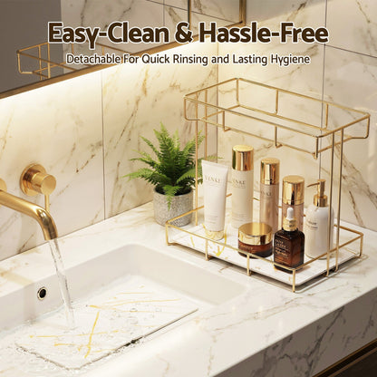 Artiss Furniture > Bathroom > Bathroom Cabinets, Cupboards & Storage Artiss Bathroom Storage Rack 2 Tier Corner Organiser Gold Marble Look