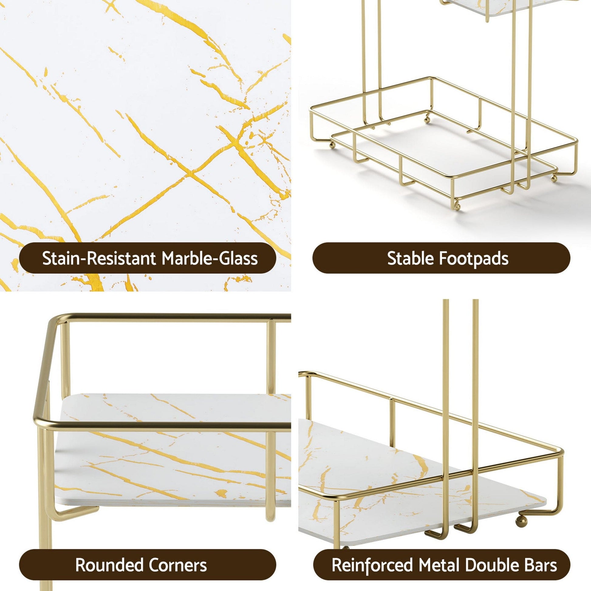 Artiss Furniture > Bathroom > Bathroom Cabinets, Cupboards & Storage Artiss Bathroom Storage Rack 2 Tier Corner Organiser Gold Marble Look