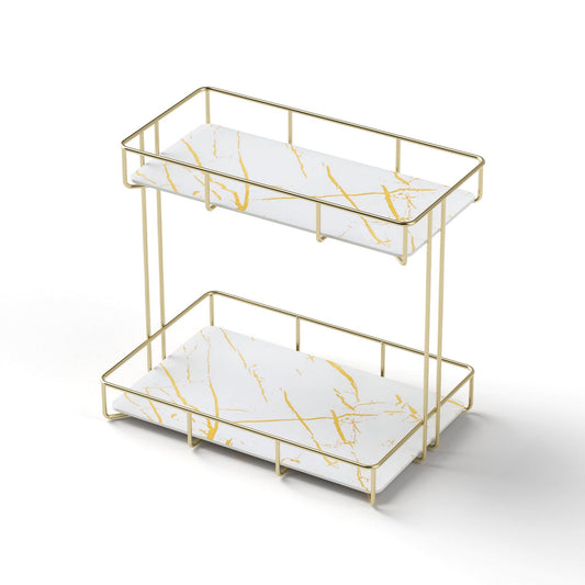 Artiss Furniture > Bathroom > Bathroom Cabinets, Cupboards & Storage Artiss Bathroom Storage Rack 2 Tier Corner Organiser Gold Marble Look