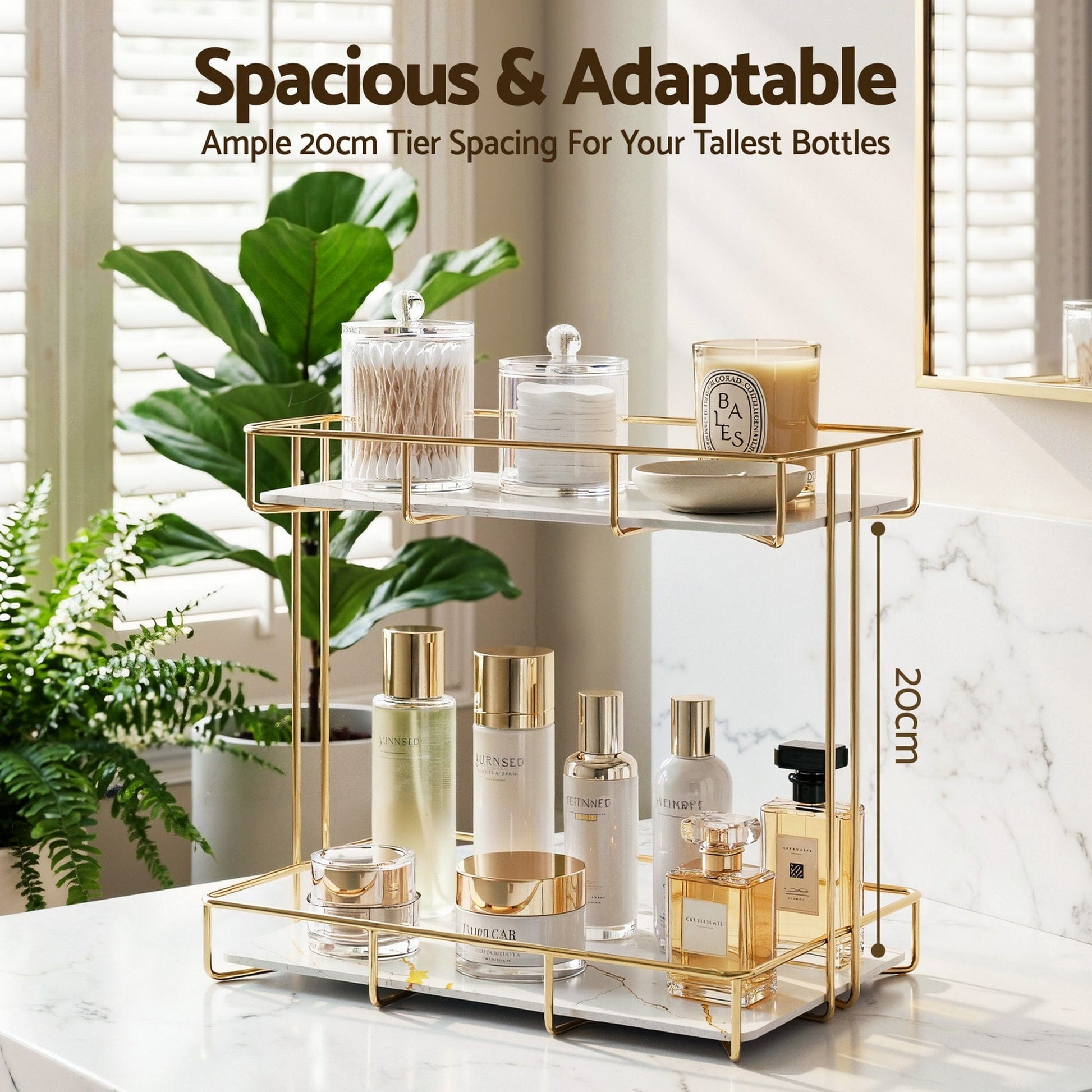 Artiss Furniture > Bathroom > Bathroom Cabinets, Cupboards & Storage Artiss Bathroom Storage Rack 2 Tier Corner Organiser Gold Marble Look