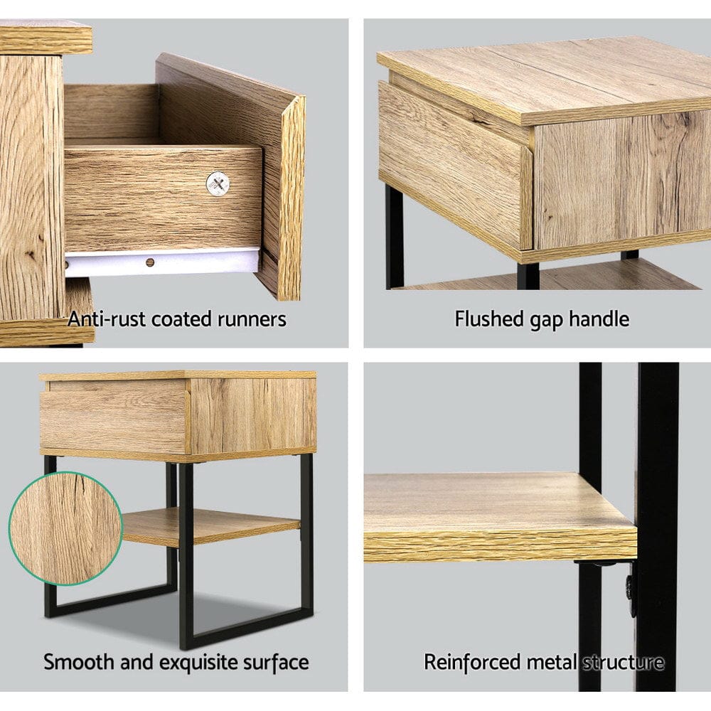 Artiss Furniture > Bedroom > Bedside Tables Artiss Bedside Table 1 Drawers with Shelf - CASEY