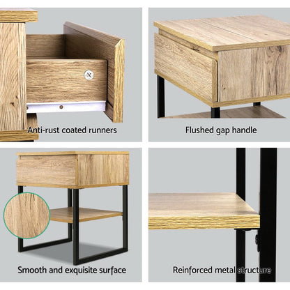 Artiss Furniture > Bedroom > Bedside Tables Artiss Bedside Table 1 Drawers with Shelf - CASEY