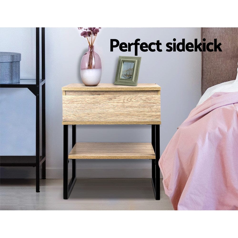 Artiss Furniture > Bedroom > Bedside Tables Artiss Bedside Table 1 Drawers with Shelf - CASEY