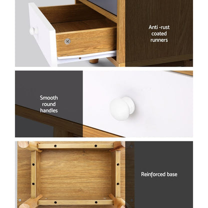 Artiss Furniture > Bedroom > Bedside Tables Artiss Bedside Table 2 Drawers with Shelf - BERTHA Oak
