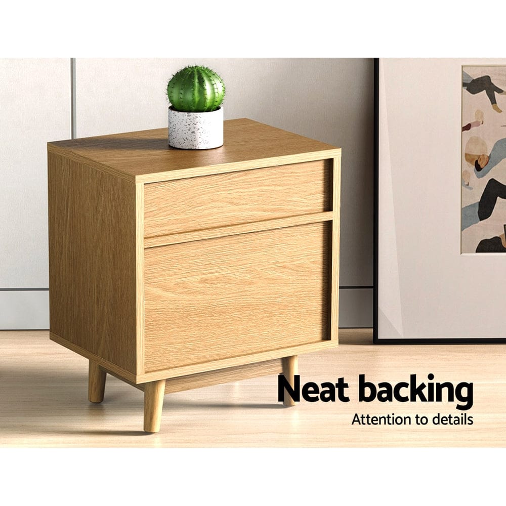 Artiss Furniture > Bedroom > Bedside Tables Artiss Bedside Table 2 Drawers with Shelf - BERTHA Oak