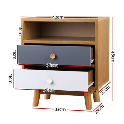 Artiss Furniture > Bedroom > Bedside Tables Artiss Bedside Table 2 Drawers with Shelf - BERTHA Oak