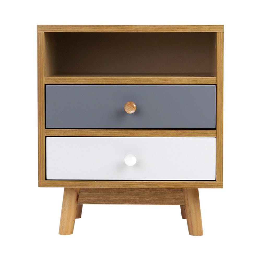 Artiss Furniture > Bedroom > Bedside Tables Artiss Bedside Table 2 Drawers with Shelf - BERTHA Oak