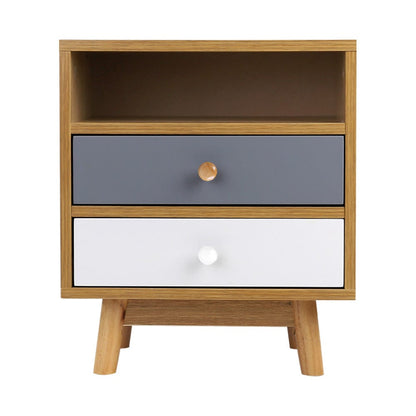 Artiss Furniture > Bedroom > Bedside Tables Artiss Bedside Table 2 Drawers with Shelf - BERTHA Oak
